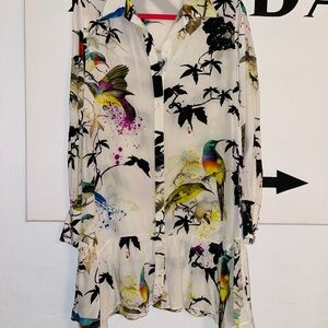 Roberto Cavalli White Floral Button-Down Shirt with Pink Trim